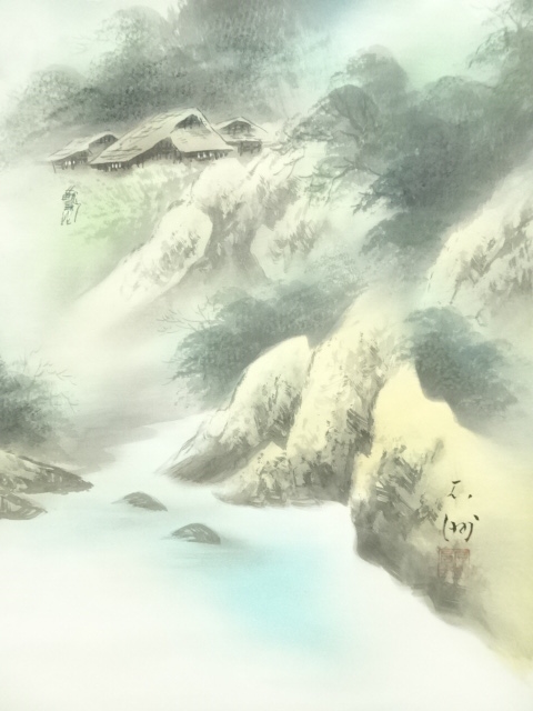 道具 ] - 道具 石洲筆 彩色山水 肉筆絹本掛軸（中島清堂識箱） | 宗